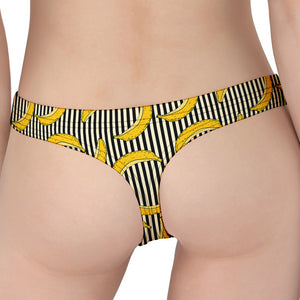 Black Striped Banana Pattern Print Women's Thong