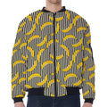 Black Striped Banana Pattern Print Zip Sleeve Bomber Jacket