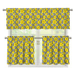 Black Striped Daffodil Pattern Print 3 Piece Kitchen Curtains