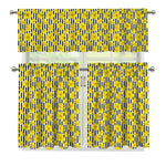 Black Striped Daffodil Pattern Print 3 Piece Kitchen Curtains