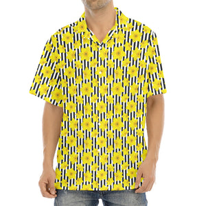 Black Striped Daffodil Pattern Print Aloha Shirt
