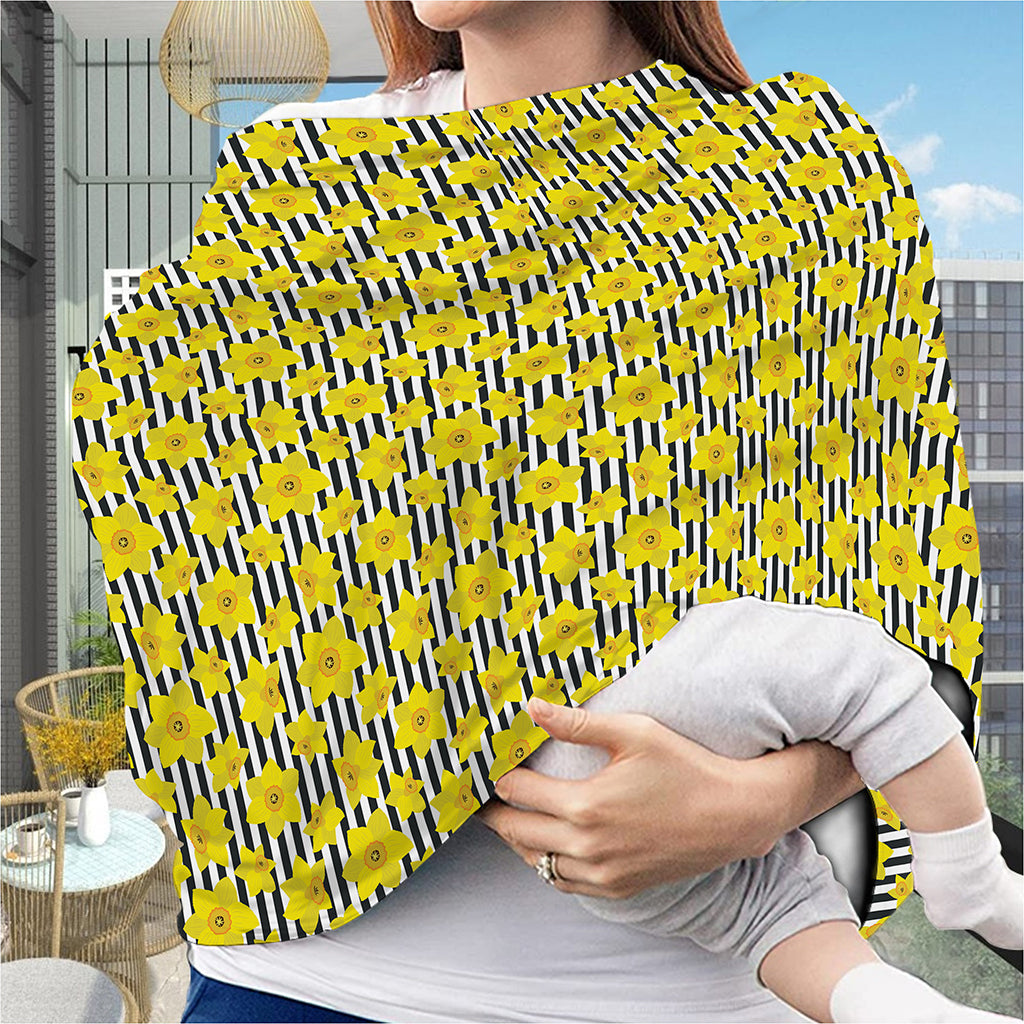Black Striped Daffodil Pattern Print Baby Seat Cover