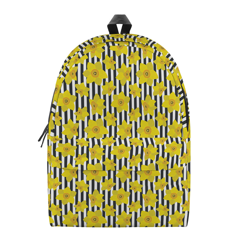 Black Striped Daffodil Pattern Print Backpack