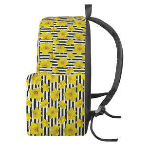 Black Striped Daffodil Pattern Print Backpack