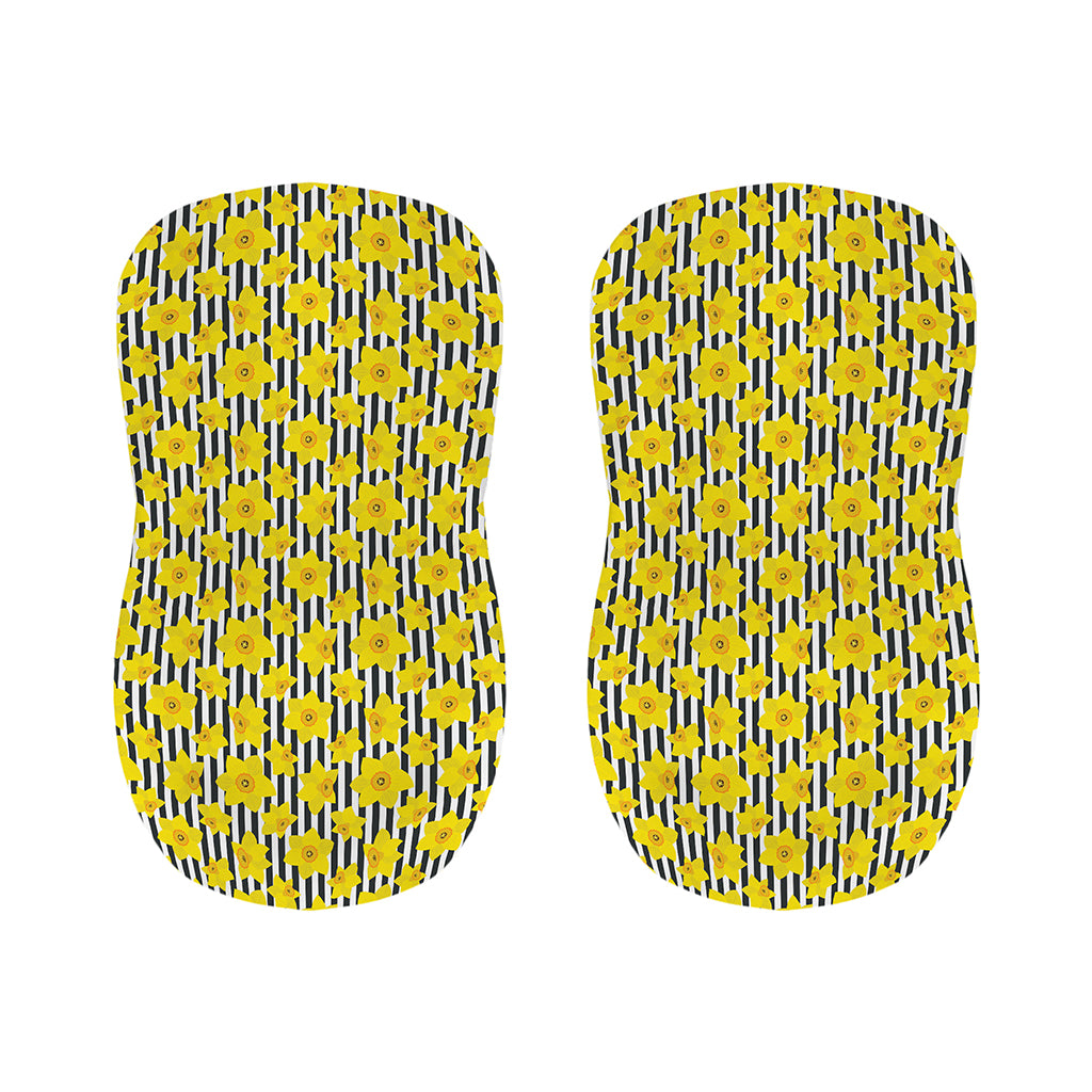 Black Striped Daffodil Pattern Print Bar Stool Covers