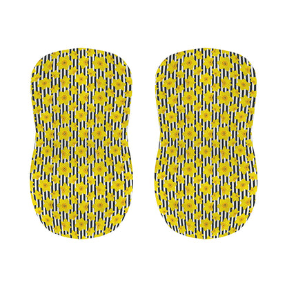 Black Striped Daffodil Pattern Print Bar Stool Covers