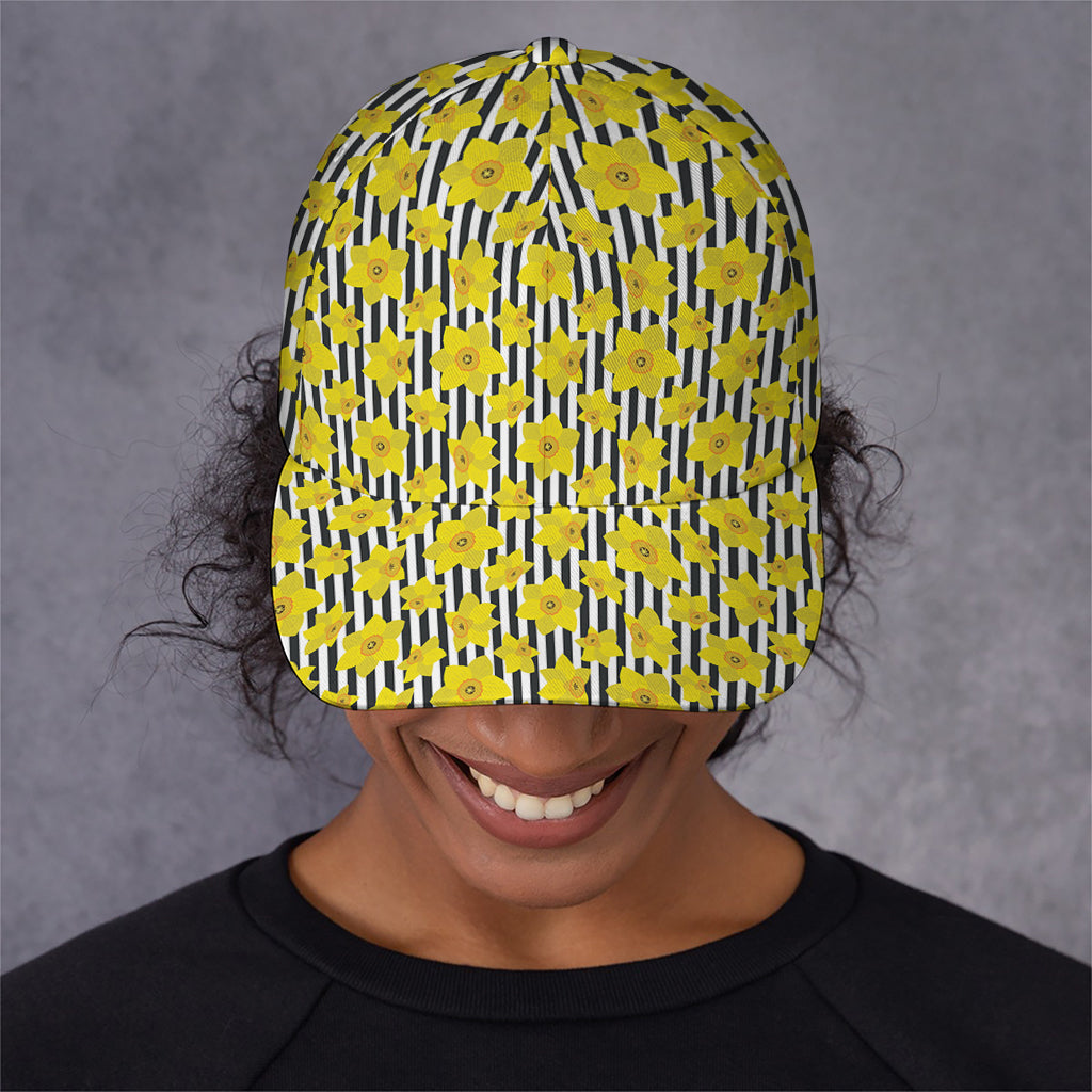 Black Striped Daffodil Pattern Print Baseball Cap