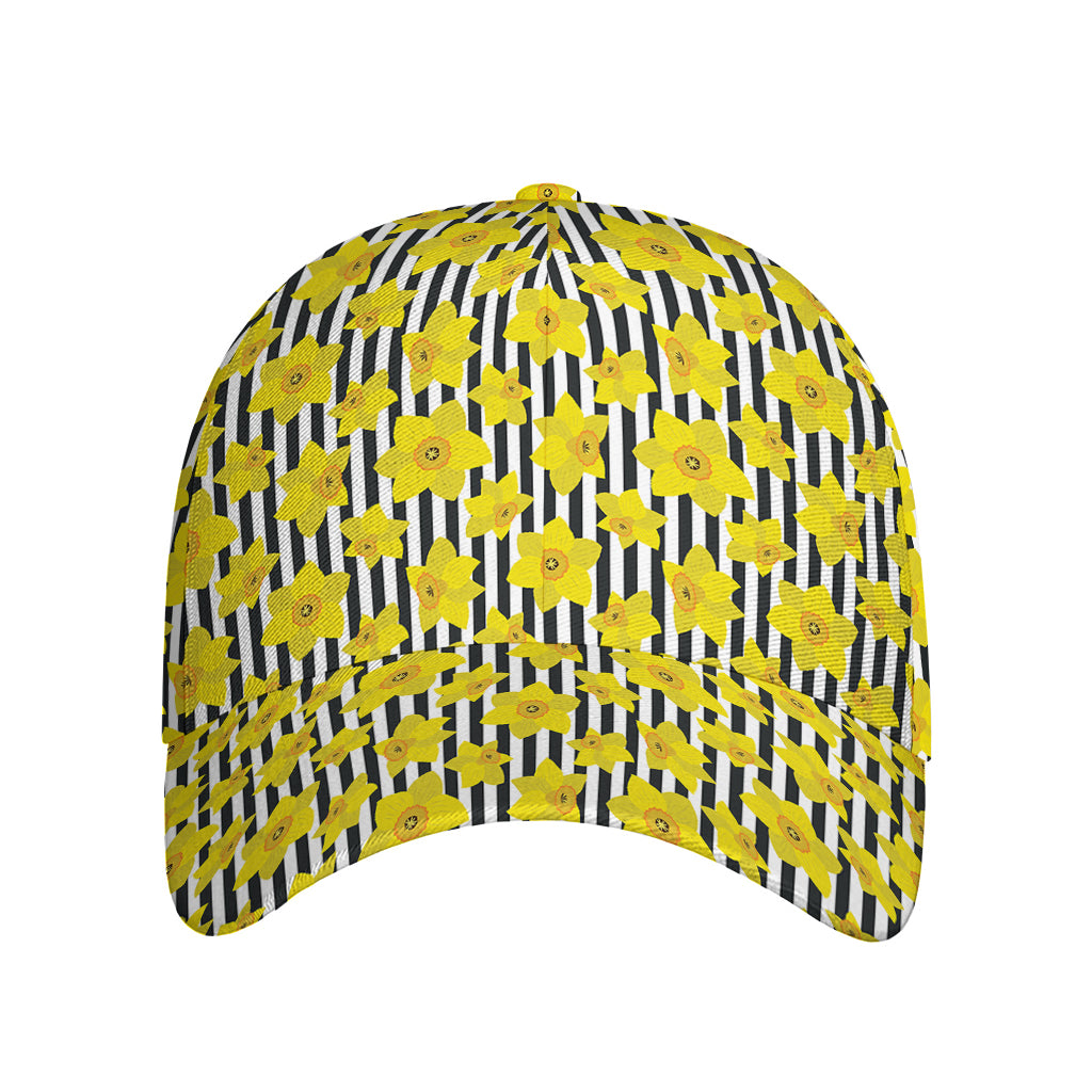 Black Striped Daffodil Pattern Print Baseball Cap