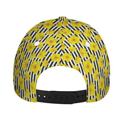 Black Striped Daffodil Pattern Print Baseball Cap