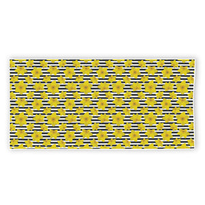 Black Striped Daffodil Pattern Print Beach Towel