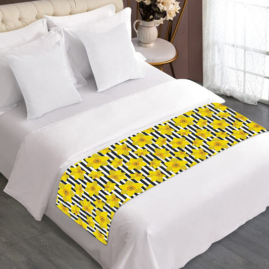 Black Striped Daffodil Pattern Print Bed Runner