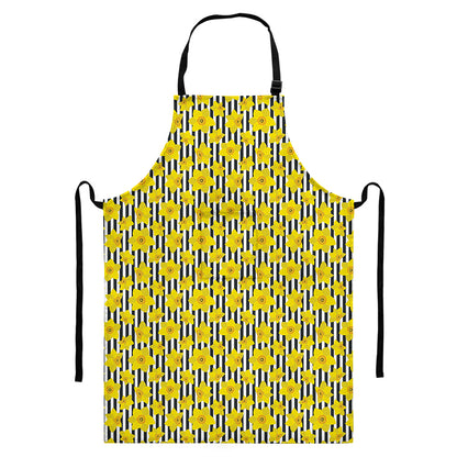 Black Striped Daffodil Pattern Print Bib Apron With Pocket