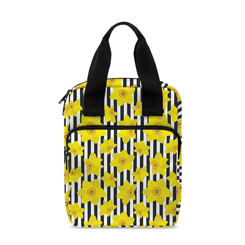 Black Striped Daffodil Pattern Print Bible Tote Bag