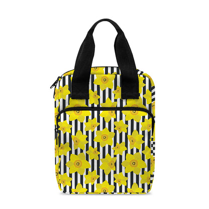 Black Striped Daffodil Pattern Print Bible Tote Bag