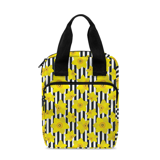 Black Striped Daffodil Pattern Print Bible Tote Bag