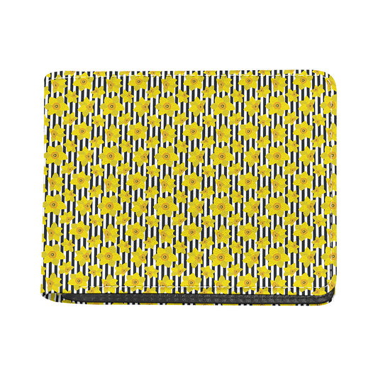 Black Striped Daffodil Pattern Print Bifold Wallet