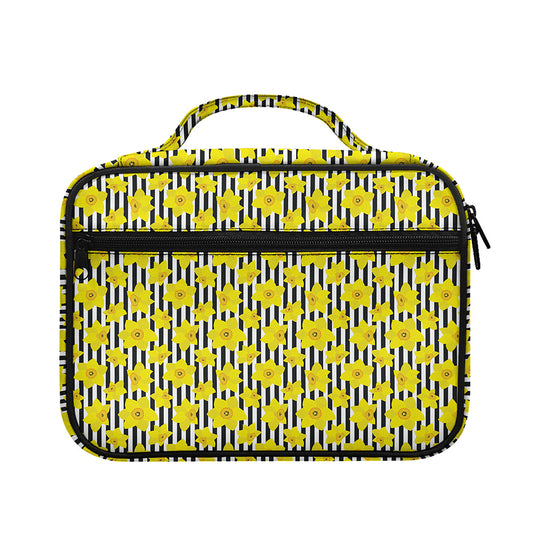 Black Striped Daffodil Pattern Print Briefcase Bible Bag