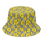 Black Striped Daffodil Pattern Print Bucket Hat