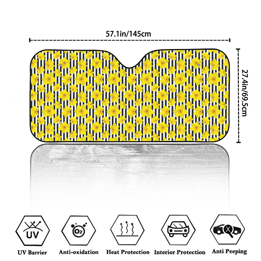 Black Striped Daffodil Pattern Print Car Windshield Sun Shade