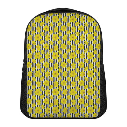 Black Striped Daffodil Pattern Print Casual Backpack