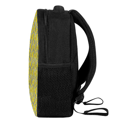 Black Striped Daffodil Pattern Print Casual Backpack