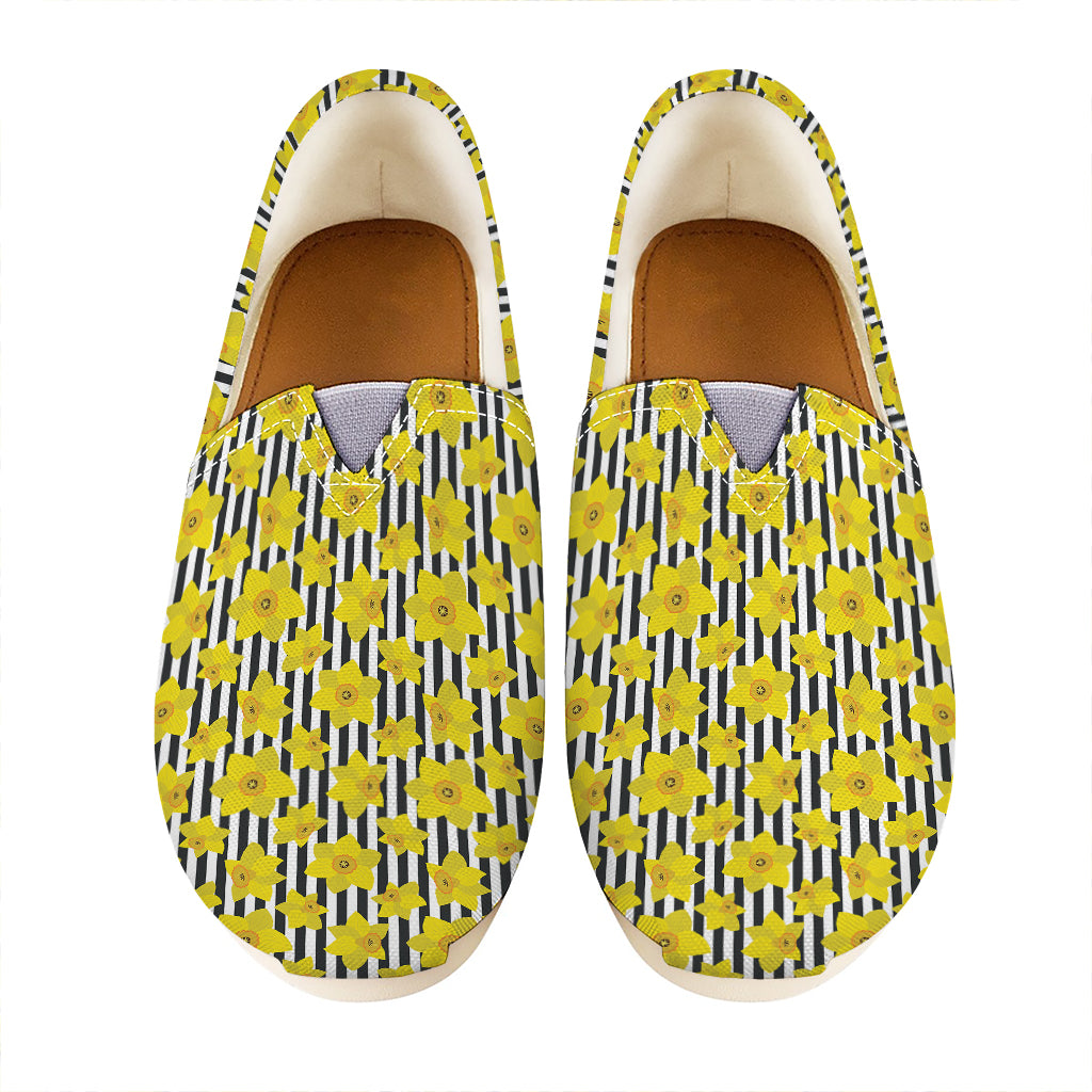 Black Striped Daffodil Pattern Print Casual Shoes