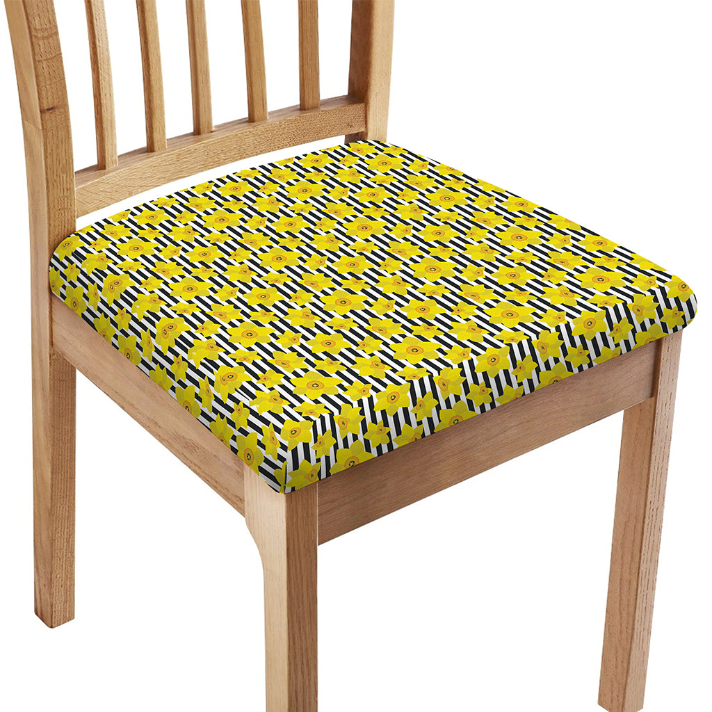 Black Striped Daffodil Pattern Print Chair Cushion Cover