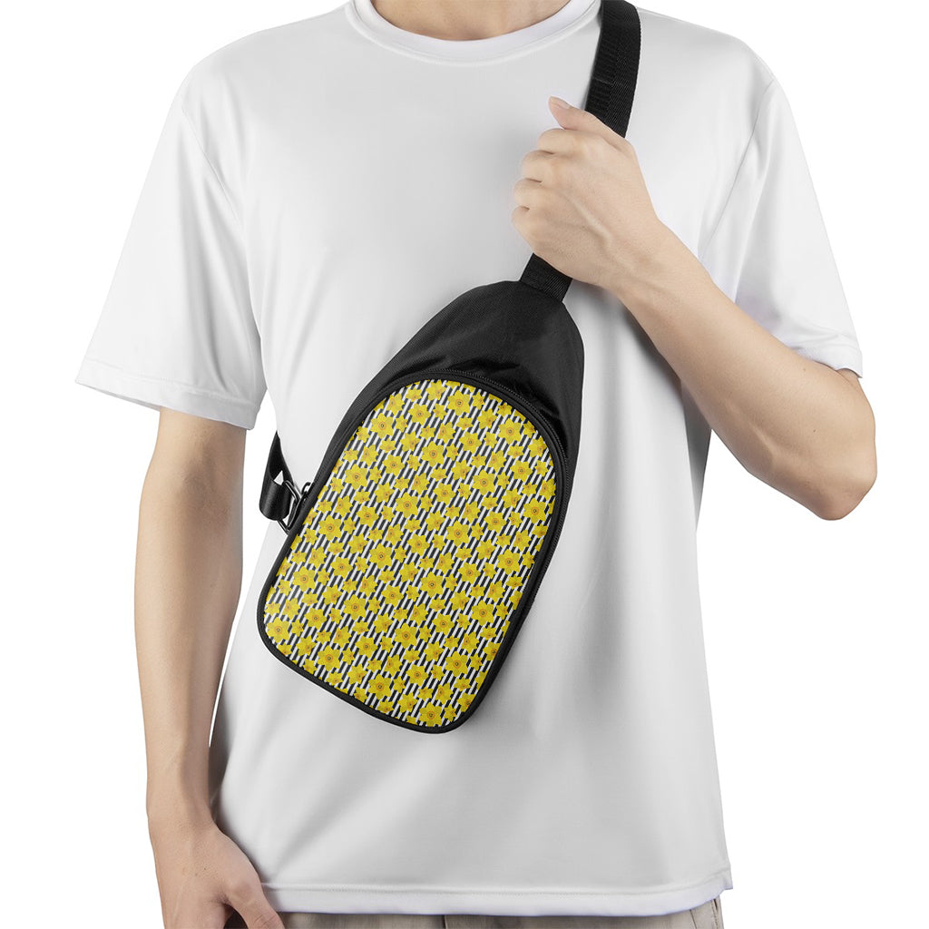 Black Striped Daffodil Pattern Print Chest Bag