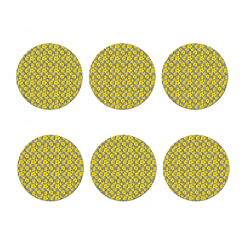 Black Striped Daffodil Pattern Print Coaster Set