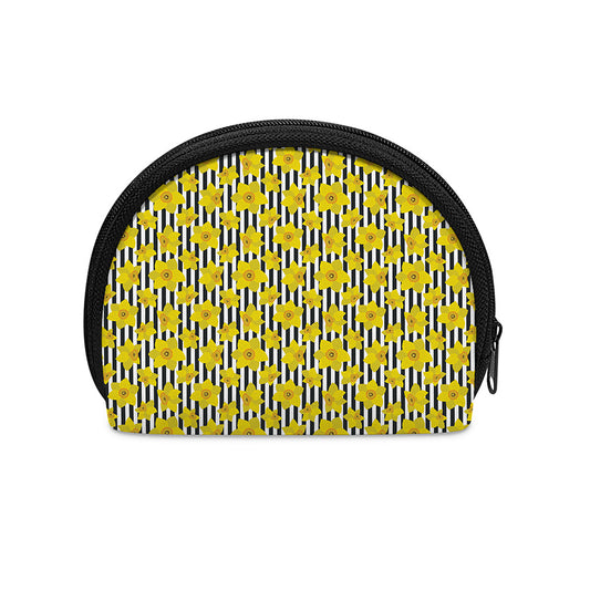 Black Striped Daffodil Pattern Print Coin Purse