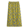 Black Striped Daffodil Pattern Print Cotton Front Slit Maxi Skirt