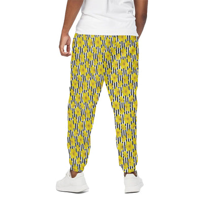 Black Striped Daffodil Pattern Print Cotton Pants