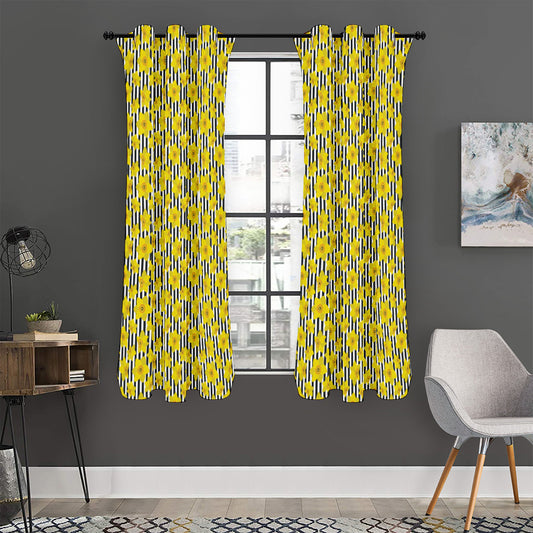 Black Striped Daffodil Pattern Print Curtain