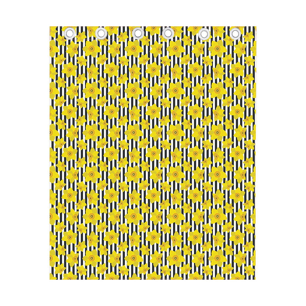 Black Striped Daffodil Pattern Print Curtain