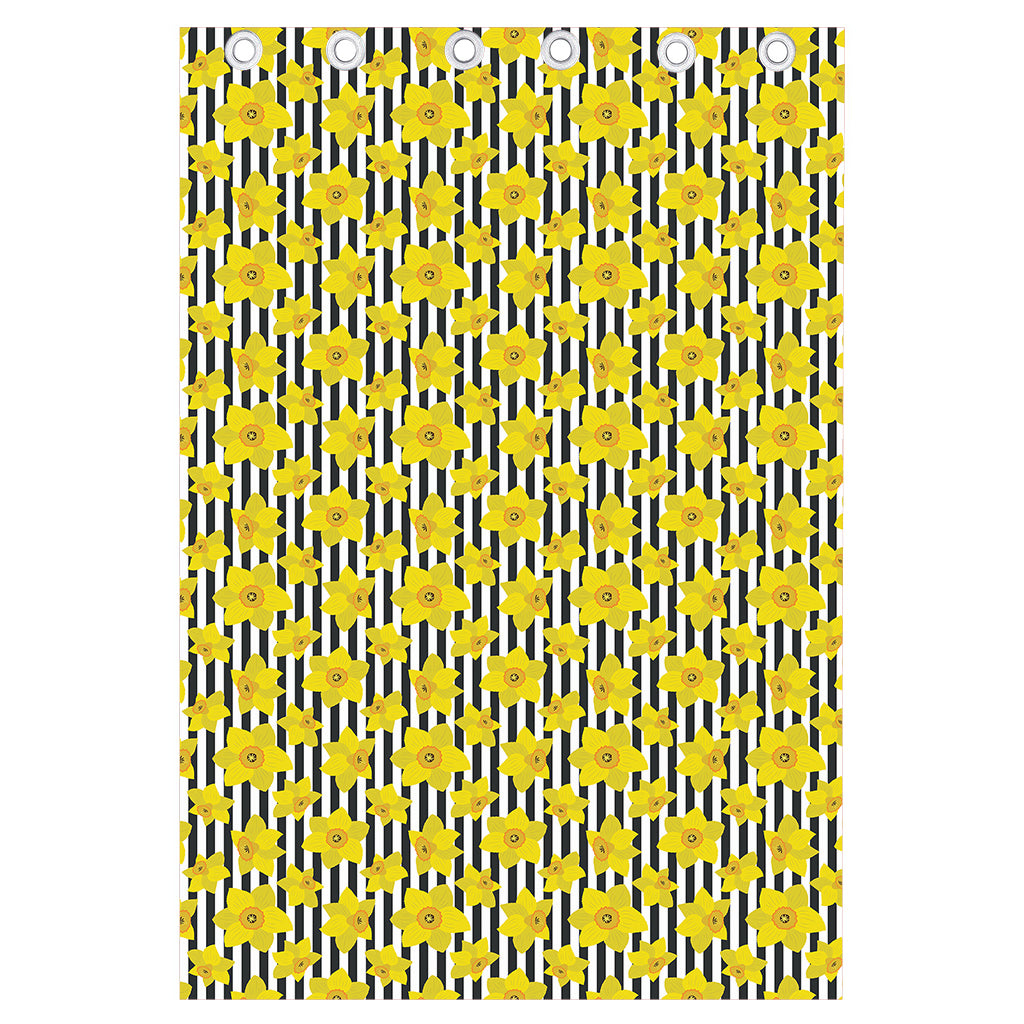 Black Striped Daffodil Pattern Print Curtain