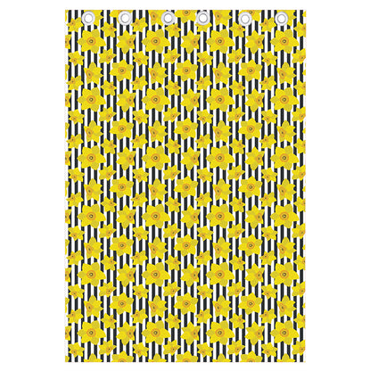 Black Striped Daffodil Pattern Print Curtain