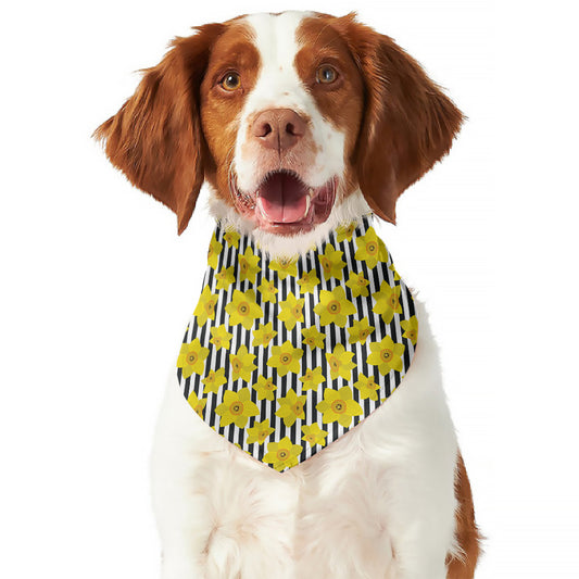 Black Striped Daffodil Pattern Print Dog Bandana