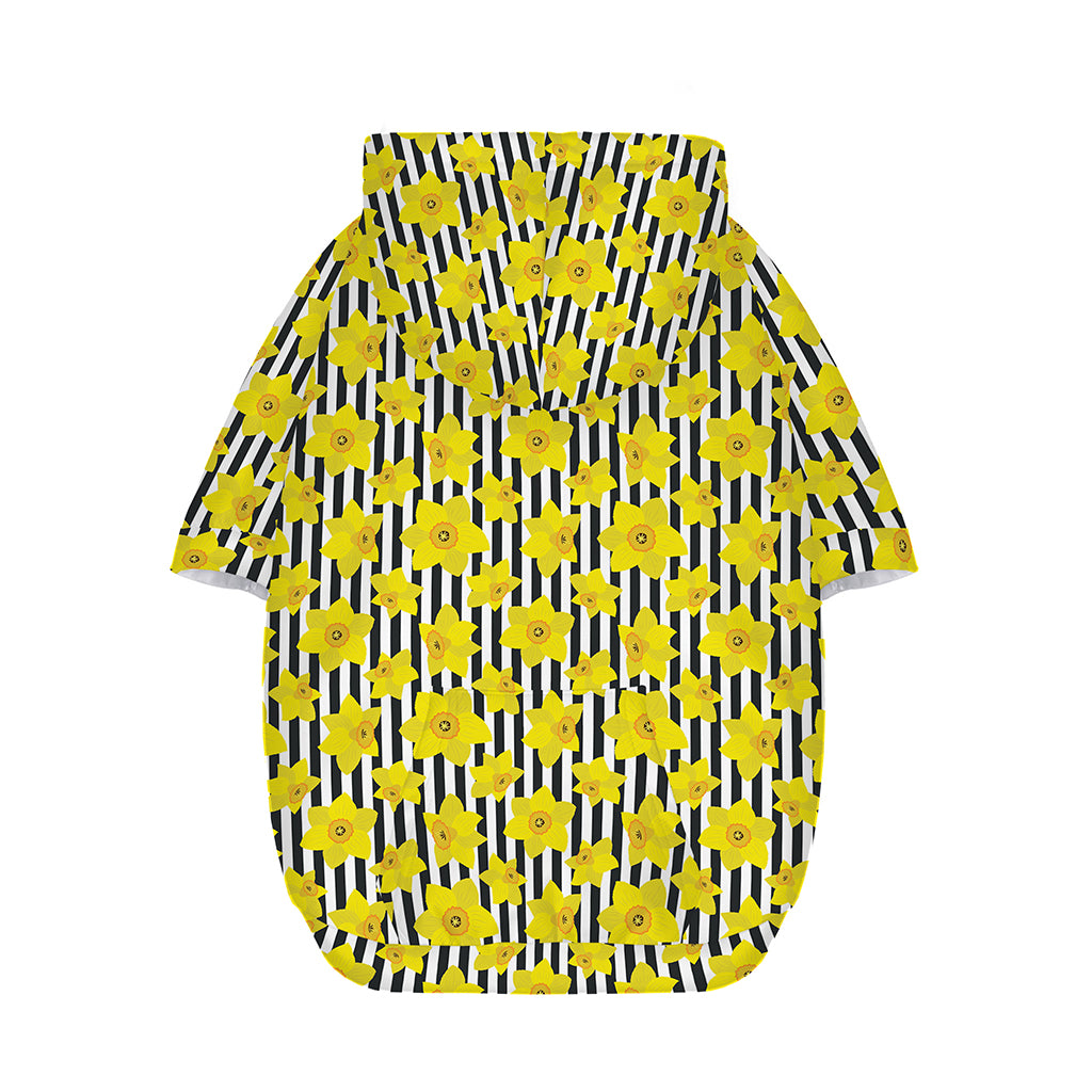 Black Striped Daffodil Pattern Print Dog Zip Up Hoodie