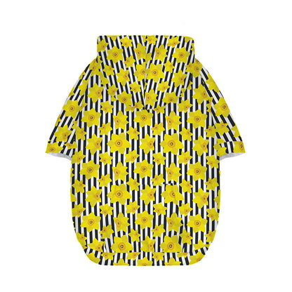 Black Striped Daffodil Pattern Print Dog Zip Up Hoodie