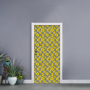 Black Striped Daffodil Pattern Print Door Sticker