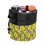 Black Striped Daffodil Pattern Print Drawstring Makeup Bag