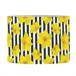 Black Striped Daffodil Pattern Print Drum Lamp Shade