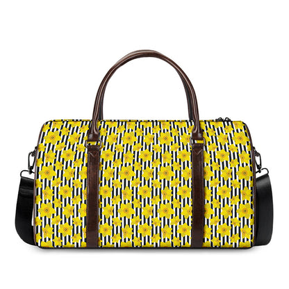Black Striped Daffodil Pattern Print Duffle Bag