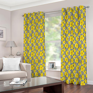 Black Striped Daffodil Pattern Print Extra Wide Grommet Curtains