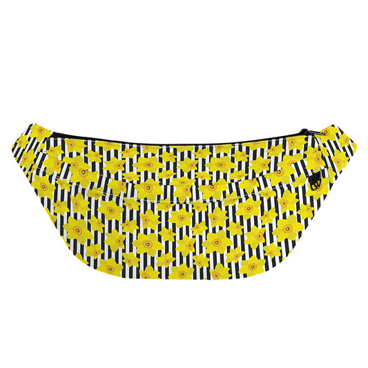 Black Striped Daffodil Pattern Print Fanny Pack