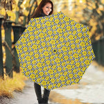 Black Striped Daffodil Pattern Print Foldable Umbrella