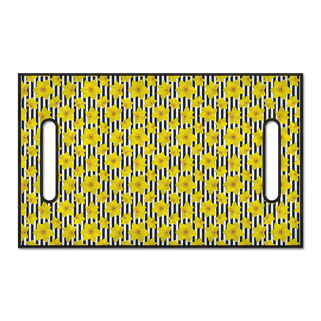 Black Striped Daffodil Pattern Print Golf Cart Seat Cover