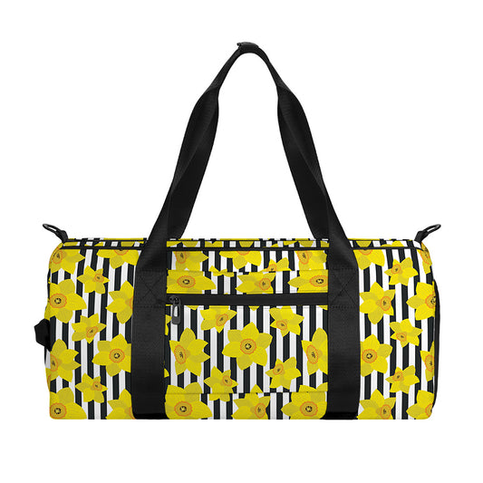 Black Striped Daffodil Pattern Print Gym Bag