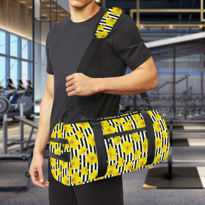 Black Striped Daffodil Pattern Print Gym Bag