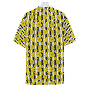 Black Striped Daffodil Pattern Print Hawaiian Shirt
